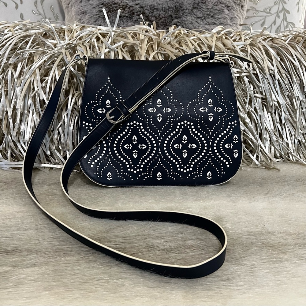 VERA BRADLEY Navy Morocco Laser-cut Vegan Leather Crossbody Spring Handbag